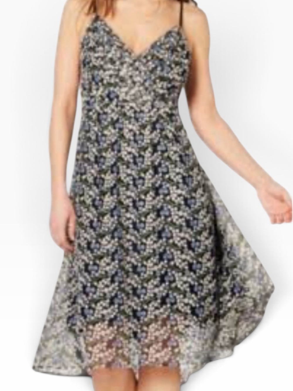 Elie Tahari Deep Navy Blue with Floral Embroidery "Liandra" Aline Dress 6